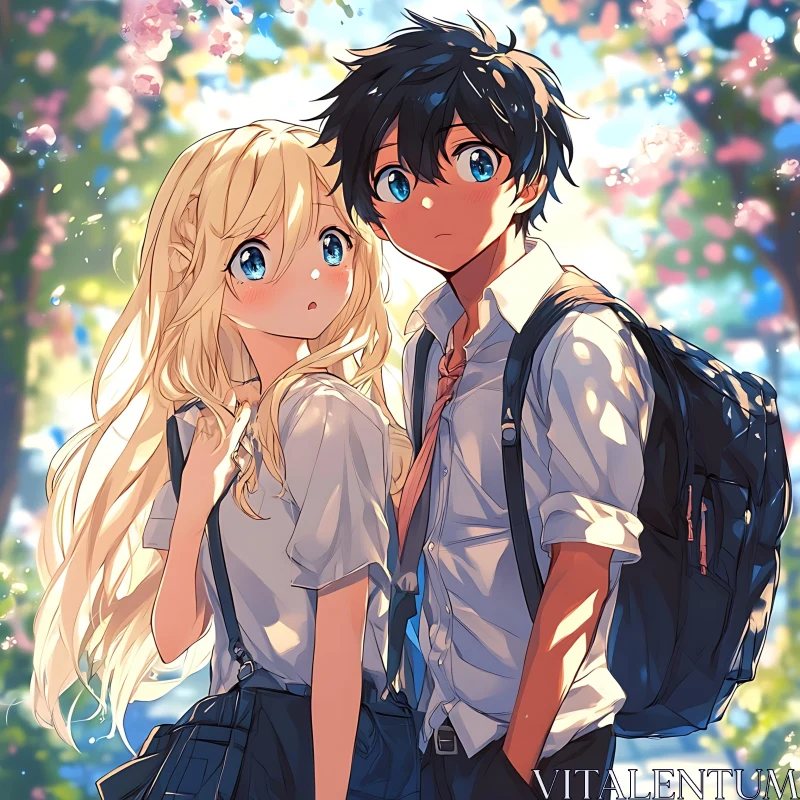 Blossoming School Life: Anime Characters in Spring AI Image