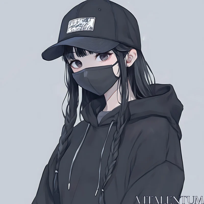 Mysterious Anime Girl in Black Attire AI Image