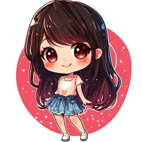 Adorable Chibi Anime Art of Girl with Red Eyes