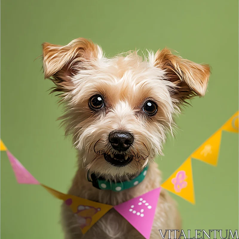 Cute Dog Celebrating with Party Banners AI Image