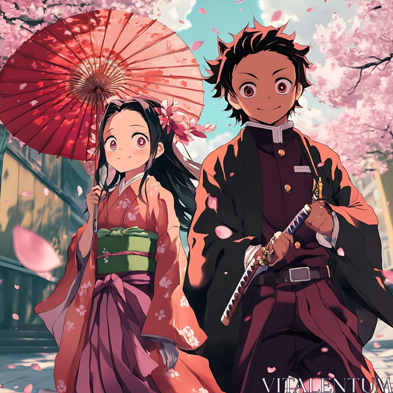 Blossoming Friendship in Anime Style AI Image