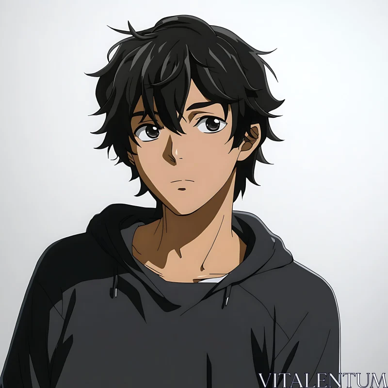 AI ART Anime Character with Dark Hair and Hoodie