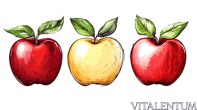 AI ART Trio of Apples: A Colorful Still Life