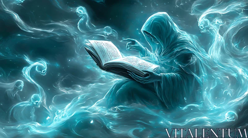 Spectral Figure Reading Ancient Book AI Image