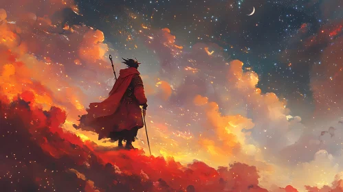 Red Cloak Under the Starry Sky