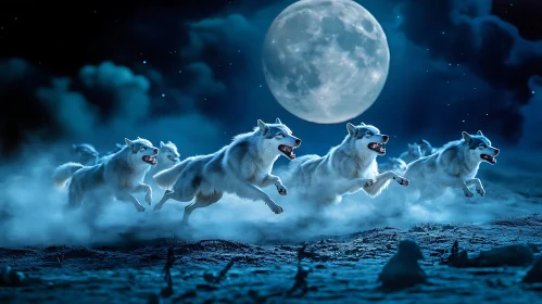 Night Wolves Pack Under the Moon