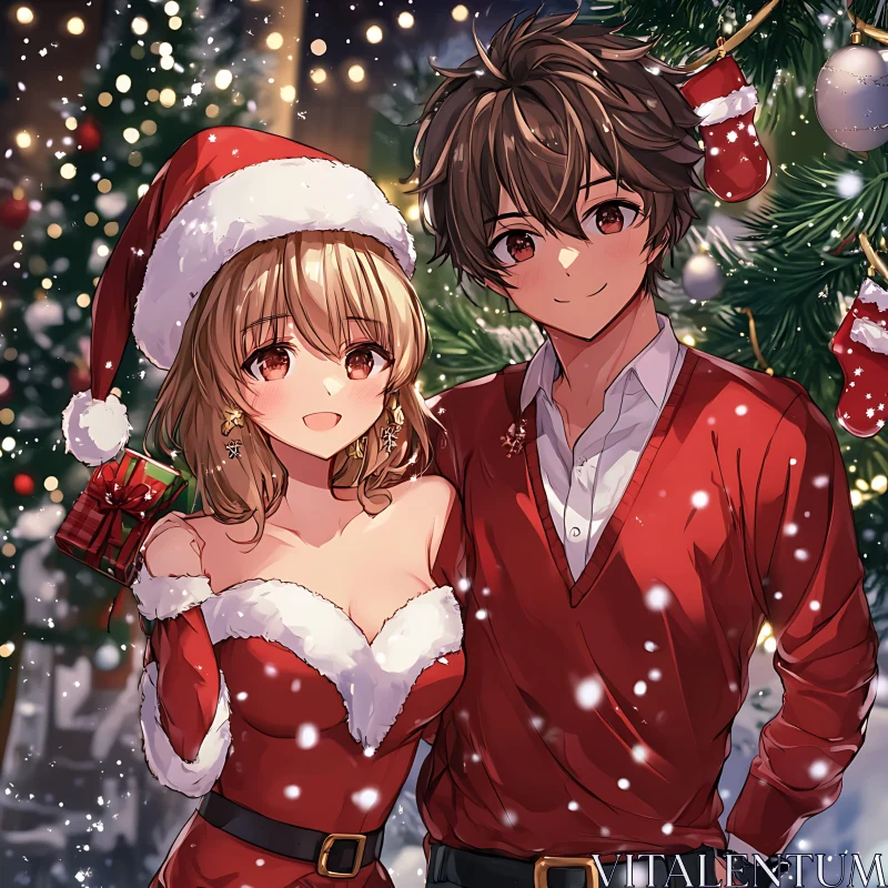 AI ART Festive Anime Couple in Holiday Attire