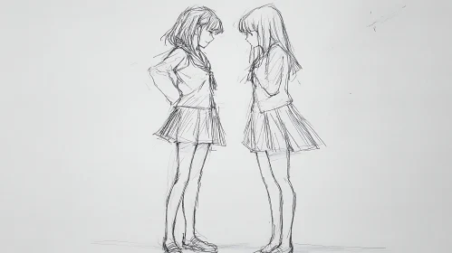 Detailed Drawing of Two Girls Interacting