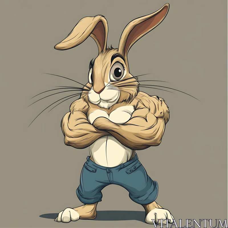 AI ART Cartoon Rabbit with Strong Arms