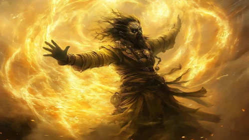 Enchanting Wizard with Golden Energy