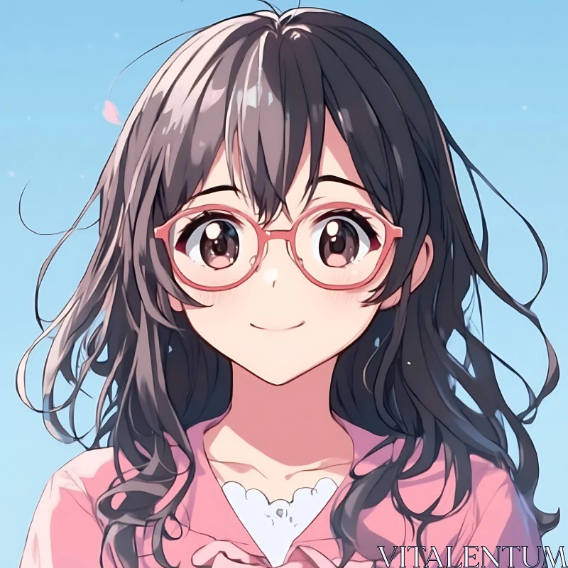 Cute Anime Girl Smiling with Glasses AI Image