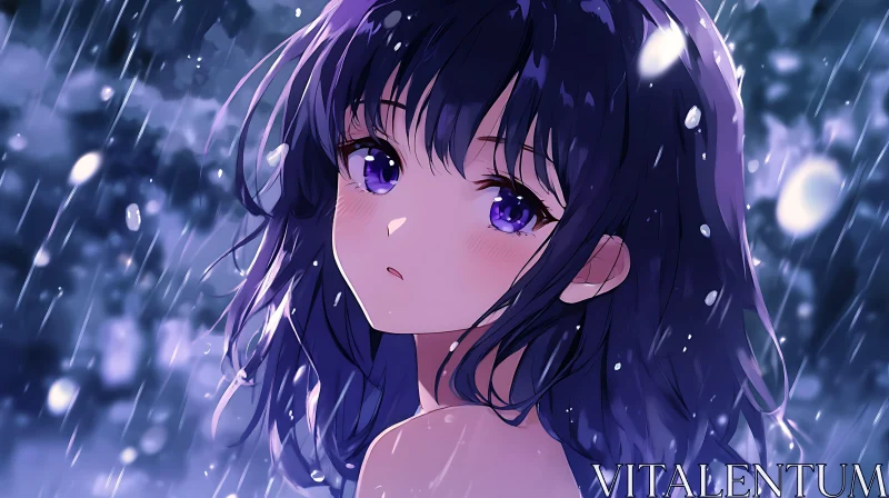 Sad Anime Girl in the Rain AI Image