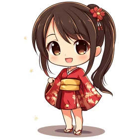 Adorable Chibi Girl in Traditional Kimono