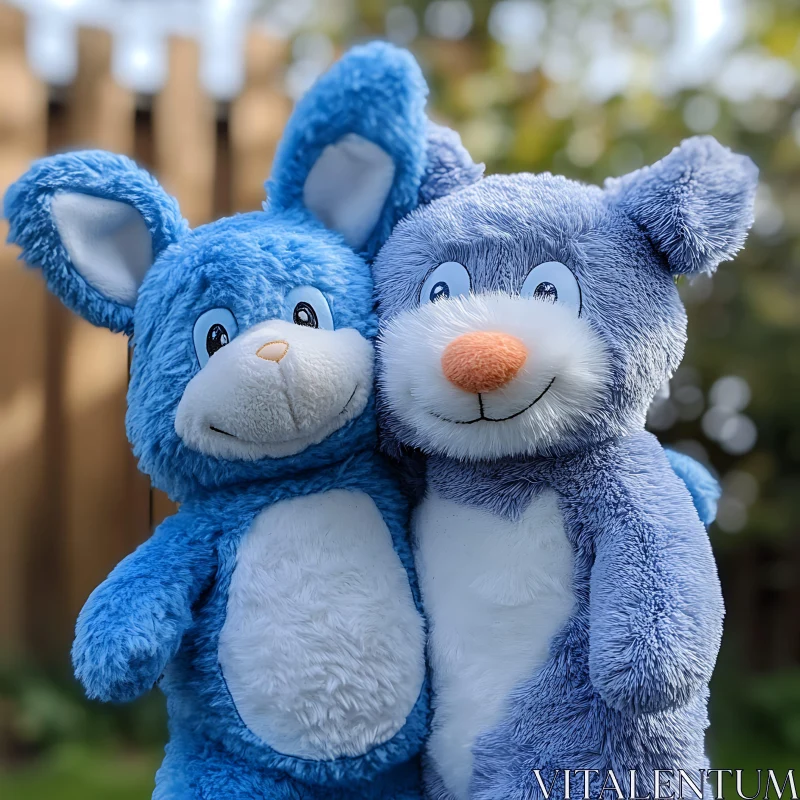 Blue Plush Companions: Bunny and Bear AI Image