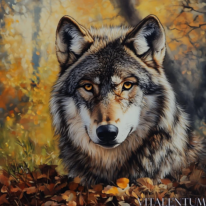 Majestic Wolf in Fall Setting AI Image