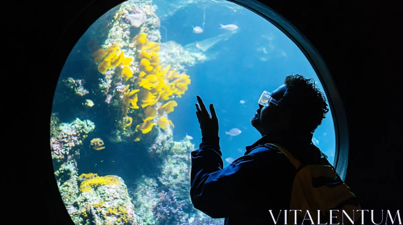 Silhouette at the Aquarium Window AI Image