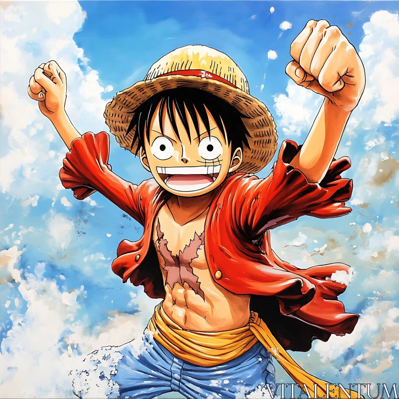 Animated Adventurer with Straw Hat AI Image