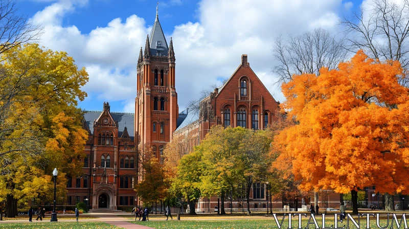 Autumn Scene at a Historic University Campus AI Image