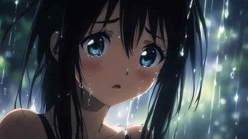 Emotional Anime Girl in Rain