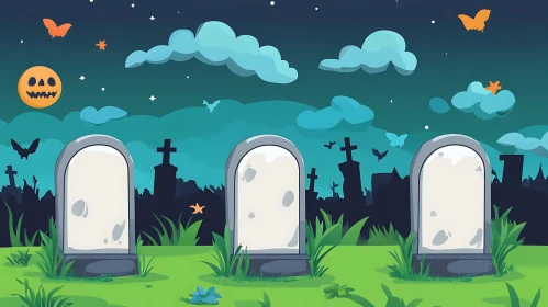 Halloween Night Cartoon Cemetery Scene