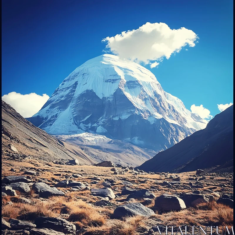 Mountain Landscape with Snow and Clouds AI Image