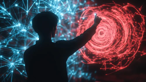 Man Interacting with Virtual Reality Display