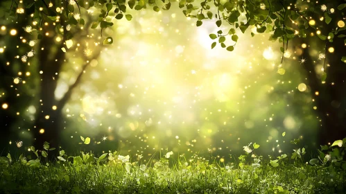 Mystical Forest Glade with Glowing Lights