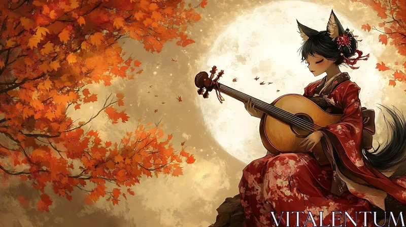 Traditional Japanese Anime Artwork with Fox Girl AI Image