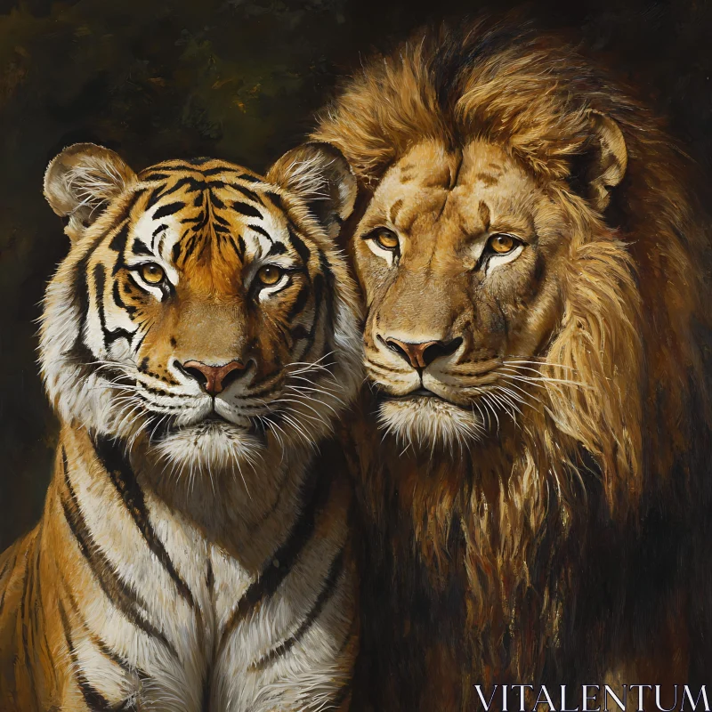 Majestic Lion and Tiger Close Up AI Image