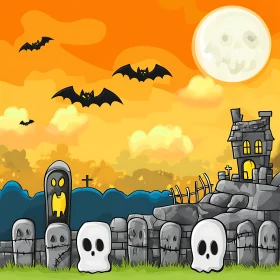 Cartoon Graveyard Halloween Scene