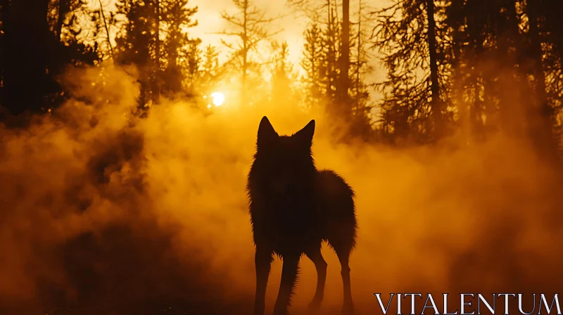 Wolf Silhouette in Misty Forest AI Image