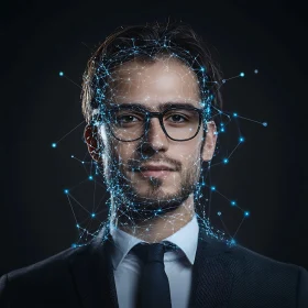 Man with Digital Network Overlay