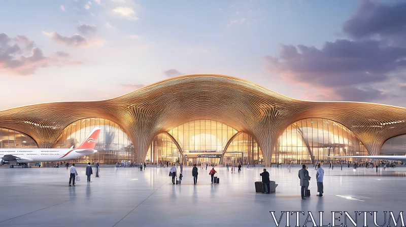 AI ART Contemporary Airport Design with Wave-like Roof and Glass Panels