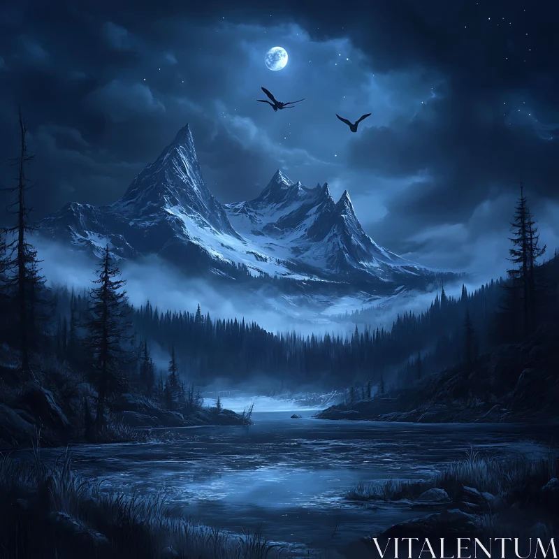 AI ART Moonlit Mountain Landscape