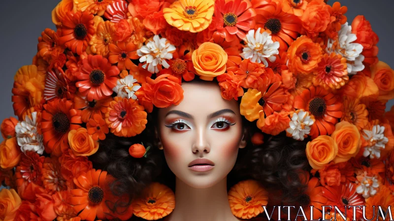 AI ART Captivating Girl with Orange Flowers - Photorealistic Pastiche