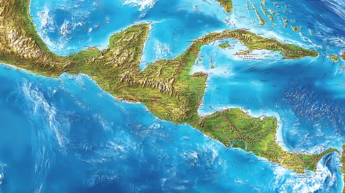 Central America Topographic Map