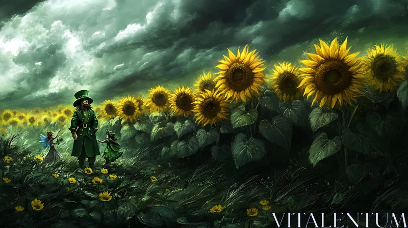 Fairytale Sunflower Field AI Image