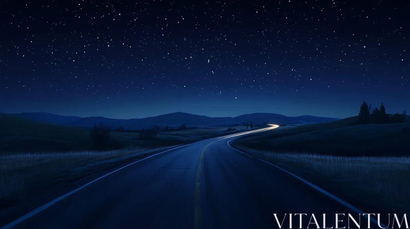 Starry Night Road Landscape AI Image