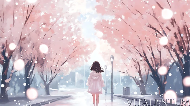 AI ART Tranquil Pathway Amidst Blossoming Sakura Trees