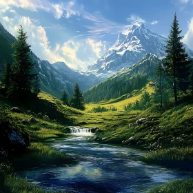 Picturesque Mountain River Valley View