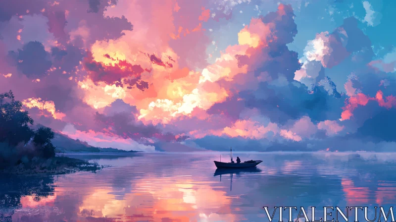 AI ART Tranquil Evening at the Lake with Stunning Sunset