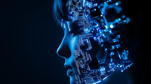 Futuristic Cyborg Portrait with Tech Details