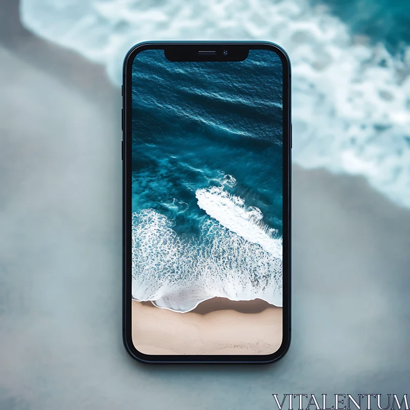 Mobile Phone with Ocean Scenery AI Image