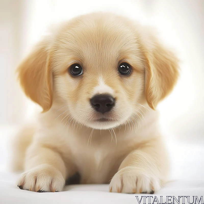 Cute Golden Puppy with Soft Fur and Innocent Expression AI Image