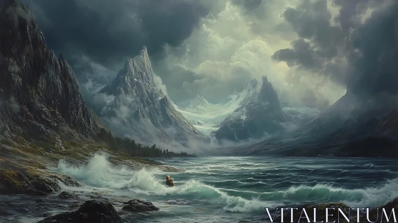 AI ART Stormy Mountains and Ocean View