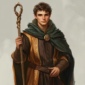 Young Wizard with Staff: A Heroic Figure