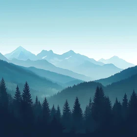 Misty Blue Mountain Forest Scenery