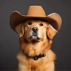 Charming Golden Retriever with Cowboy Hat