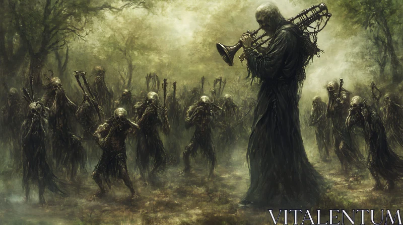 Ghostly Musicians in the Haunted Woods AI Image