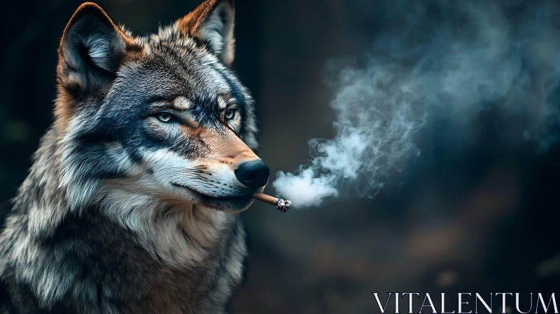 AI ART Smoking Wolf Portrait